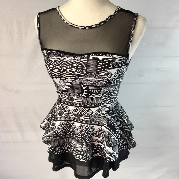 Ooh La La Tops - FINAL CLEARANCE! Black White sheer peplum top